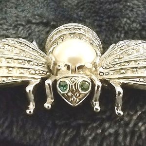 NIB Joan Rivers Silver Toned Rhinestone Bug Brooch, "Forever in our Memory"